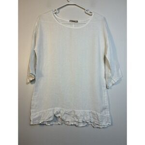 lungo l'arno Made In Italy 100% Linen Top Sz M White Boho Lagenlook Coastal